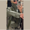 Women Leather Bomber Jackets Coats With Belt Notched Shoulder Pads Motorcycle Street Chic Short Outwear Solid Lace Up