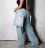 Women's Patchwork Asymmetric Jeans High Street Holes Wide Leg Vintage Casual Streetwear Denim Trousers