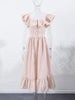 Flying Sleeve Ruffle Striped Slip Long Dress Women Elegant Square Collar Waist Cinching Pleat Party Dresses Chic Ladies Vestido