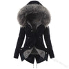 Women Parkas Hooded Long Sleeve Slim Fit Coats Button Solid Zipper Splice Parka Tight Wait Outerwear Thick Warm Fur Collar