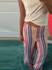 Colorful Striped Wide Leg Trousers Women Bohemian High Waist Multi-color Panelled Slim Straight Pants Lady Beachwear