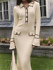 Ruffled Knit Dress Women Autumn Ribbed Contrast Long Sleeve High Waist Lapel Gown Dress Knitwear Ladies Maxi Dress
