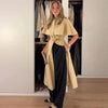 Lapel Cape Sleeve Lace Up Long Sleeve Women Elegant Epaulet Oversized Waist Cinching Pleated Shirt Dresses Chic Ladies Partywear
