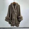 Women 2 Circle Wraps Long Faux Rabbit Fur Cape Poncho Winter Loose Thick Warm Shawl Outerwear Knitted Cloak Overcoat