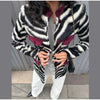 Zebra Striped Faux Fur Jacket Women Stand Collar Burgundy Velvet Patch Pocket Single Breasted Coat Autumn Street Jackets