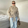 Women's Pink Belted Jacket Stand Collar Double Breasted Long Sleeve Slim Trench Coat Casual High Street Jackets