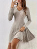 Women's V-Neck Knit Dress - Long Sleeve Swing Mini Dress, Elegant Bodycon Short Dress