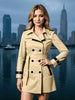 European American Style Double-Breasted Trench Coat, Elegant Thin Jacket for Women - Spring Autumn Street Wear Quality