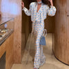 Retro Elegant Satin Polka Dots V Neck Maxi Dress Suit Women Ribbon Lace Full Sleeve Puff Sleeve Waist Cinched Long Dresses