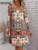 Woman Casual Geometry Pattern 3D Print Dresses Autumn Winter Female Ethnic Style Retro Loose Dress Ladies Long Sleeve Dress