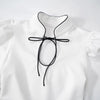 Puff Sleeve Contrast Color Mini Dress Female Retro Elegant Stand Collar Hollow Lace Up A-Line Dress Tight Waist