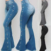 Jeans High Waist Strecth Denim Flare Pants Women Vintage Trousers Buttons Denims Streetwear Autumn Female Floor Length