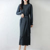Women Wool Dress Sweater 100% Merino Wool Knitted Self-belt Long Skirt Autumn Winter Round Neck Pullover Cashmere Straight Skirt