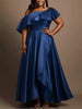 Plus Size One Shoulder Ruffled Satin Evening Gown Elegant High Low Maxi Dress for Women Formal Wedding Party Prom Cocktail Dress