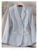 Korean Tweed Blazer Jacket Coat Women Long Sleeve French Slim Woolen Suit Outwear Autumn Winter Casaco