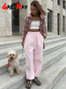 Autumn Women's Gray Sports Pants with Elastic 80% Cotton Jogging Vintage Classic Brown Sweatpants for Women