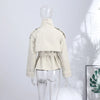 Women's Coats Jacket Double Breasted Belted Cropped Trench Coat Stand Collar Long Sleeve Casual Outerwear For Ladies