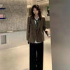 Notched Collar Black Blazer Women Casual Single-Breasted Pocket Jacket for Woman Street Long Sleeve Loose Blazers Coat