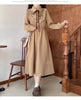 Art Mori Girls Long Dress Autumn Winter Basic Wear Retro Vintage Japan Style Doll Neck Cute Sweet Ribbon Bow Tie Corduroy Dress