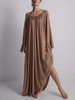 Parc Fee Casual Loose White Women Dress Elegant U-Neck Long Sleeve Floor-Length Dresses Simple Oversize Solid Female Dress