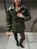 PU Leather Skirt Sets Women Lapel Long Sleeve Double-breasted Jacket Hip Package Short Skirt Suits Female Street Outfits