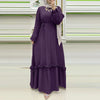 Modest Hijabs Abaya Long Dresses Women Muslim Ramadan O-Neck Pleated Lantern Sleeve Solid Color Ruffles A-Line Robes 3XL