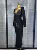 Women Long Sleeve Square Collar Shinning Diamond Bodycon Long Bandage Dress Elegant Evening Party Celebrate Outfit