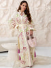 Retro Floral Print Women's Long Dress With Tassel Belt Stand Collar Long Sleeve Muslim Kaftan Dresses Spring Lady Robes