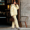 Winter Leopard Print Thicken Coat Pants Women Set Long Sleeve Zippers Hooded Jacket Wide Leg Trousers Lady Outfit