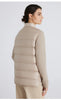 BC911 Polo Collar Spliced 100% Cashmere Long Sleeve Single Breasted White Goose Down Jacket for Women