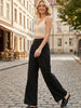 Women Solid Pleated Front Zipper Wide Leg Pants Vintage High Waist Full Length Female Chic Lady Trousers