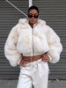 Women's Faux Fur Coats Hooded Patchwork Zipper Cropped Jackets Street Female Lantern Long Sleeves Loose Autumn Winter Outerwears