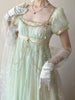 Handmade Women Green Beaded Lace Formal Dress Regency Empire Waist Lolita Gown French Elegant Party Outfit Chic Retro