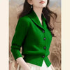 Spring Autumn Women Sweaters Elegant Solid Color Lapel Long Sleeved Knitted Cardigan Jacket Korean Female Knitwear Tops