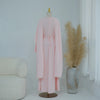 White Pearl Trim Cape Maxi Dress Women Elegant Long Sleeve Cinched Waist Muslim Robes Spring Eid Abaya Lady Dresses