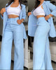 Autumn Women's Solid Notched Collar Suit Two Piece Business Office Casual Elegant Womens Blazer Coat Trousers Set
