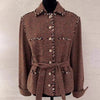 Female Elegant Turndown Collar Sequin Tweed Jacket Sets Belt Single Breasted Autumn Coat Two-Piece Set Mid-Calf Skirts Outfits
