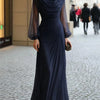 Elegant Women Ruched Slim Maxi Dress Autumn Winter Pink Swing Collar Long Sleeve Casual Party Pleats Long Dresses Robe