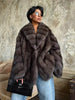 Women Solid Faux Fur Coat Elegant Lapel Collar Long Flare Sleeve Loose Jackets Winter Warm Female Chic High Street Outerwear