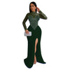Women Long Sleeve Diamonds Rhinestones High Side Split Mermaid Midi Maxi Dress Even Sexy Party Dresses Vestidos