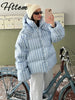Casual Stripe Women's Padded Jacket Hooded Zipper Warm Thicken Lady Coats Autumn Winter Female Street Outwear