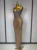 Rhinestones Sexy Mesh See Through Bodycon Dress Women Birthday Evening Cocktail party Gown Red Carpet Club Stage Outfit