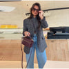 Chic Plaid Women's Blazer Jacket Stand Collar Full Sleeve Single Button Female Coats Spring Casual Commute Lady Outwear