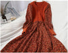 Autumn Winter Korean Patchwork Bandage Long Sleeved Knitted Dress Women's Slim Sweet Corduroy Flower Dresses
