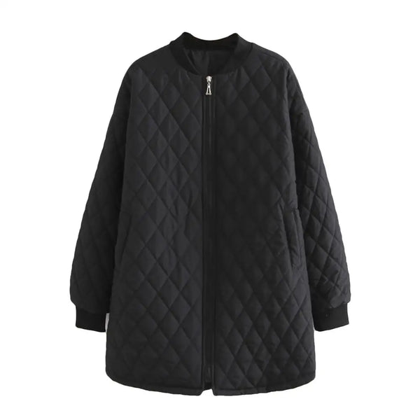 Women's Cotton Padded Parkas, Long Sleeve, Anti-Static Zipper, Wadded Jacket, Argyle Coat, Plus Size Clothing, Autumn, Winter