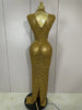 Sexy Sparkly Crystal Diamonds Mesh See Through Long Dress Women Elegant Party Costume Singer Stage Performance Outfit