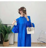 Wine Red Pleated Dress For Women Flower Sleeves Female Evening Party Elegant Clothing Ladies 2DB1827