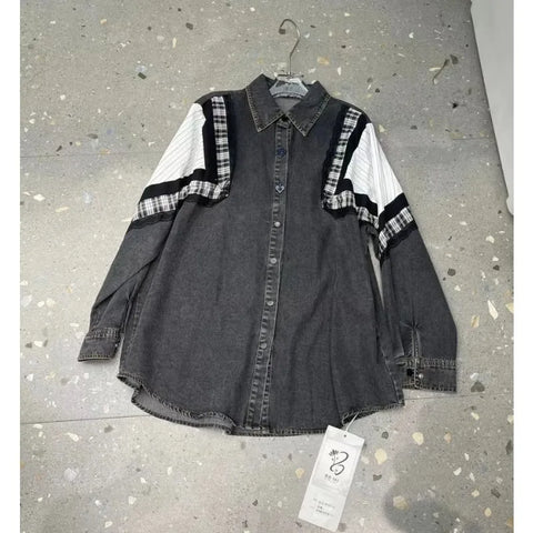 Single Breasted Jeans Shirts for Women Autumn Korean Style Loose Elegant Long-sleeved Shirts