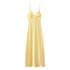 Solid Color Satin Bustier Women Maxi Dress Yellow Spaghetti Strap V Neck Waist-cinching Dresses Party Vestidos