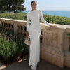 Elegant Long Sleeve Lace Up Bodycon Maxi Dress Women Spring Autumn O Neck White Black Party Evening Long Dresses Outfits